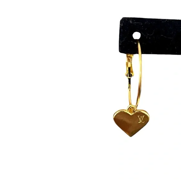 Upcycled Gold LV Louis Vuitton Stamped Charm Hoop Earrings - Picture 9 of 13